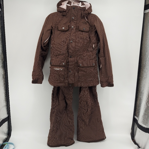 The North Face Jackets & Blazers - The North Face Striped brown and pink ski suit recco